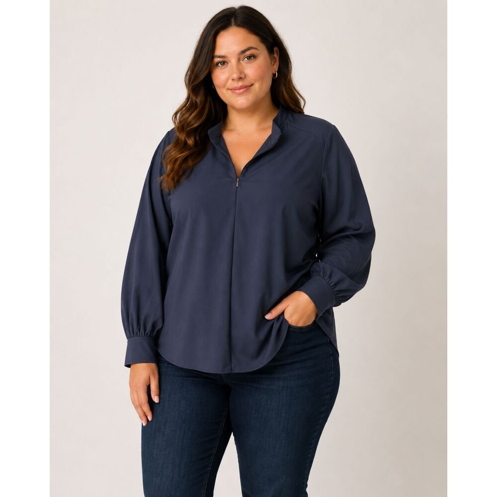 Talbots Plus 3X Navy Blouse Quiet Luxury Office Core Balloon Sleeve Career Wear